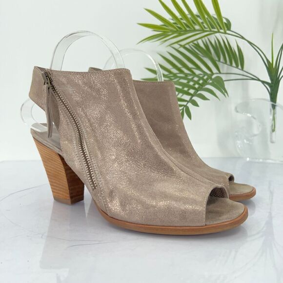 Paul Green Cayanne Beige Tan Shimmer Peep Open Toe Sandal Heel Bootie Size 9.5 - Picture 2 of 14